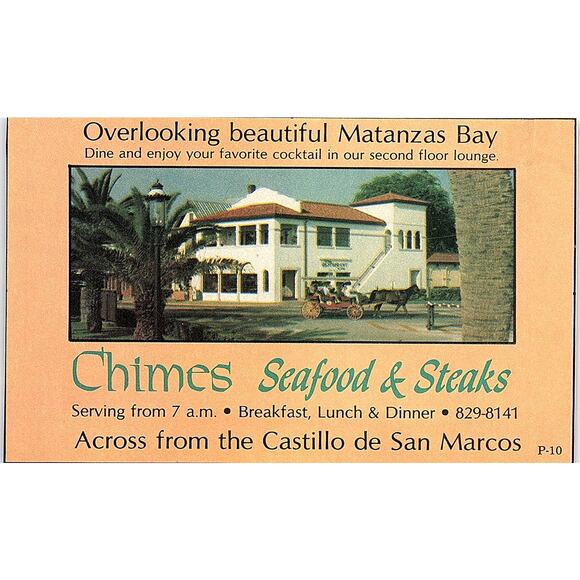 Chimes Seafood & Snacks Overlooking Matanzas Bay 1989 St Augustine FL Ad SAG8-H2 - Picture 1 of 2